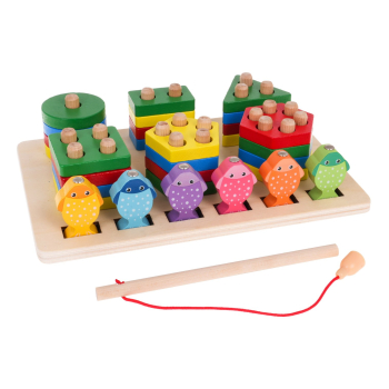 Drewniana Zabawka Edukacyjna 2w1 dla dzieci 3+ Układanka sensoryczna + Gra Łowienie rybek